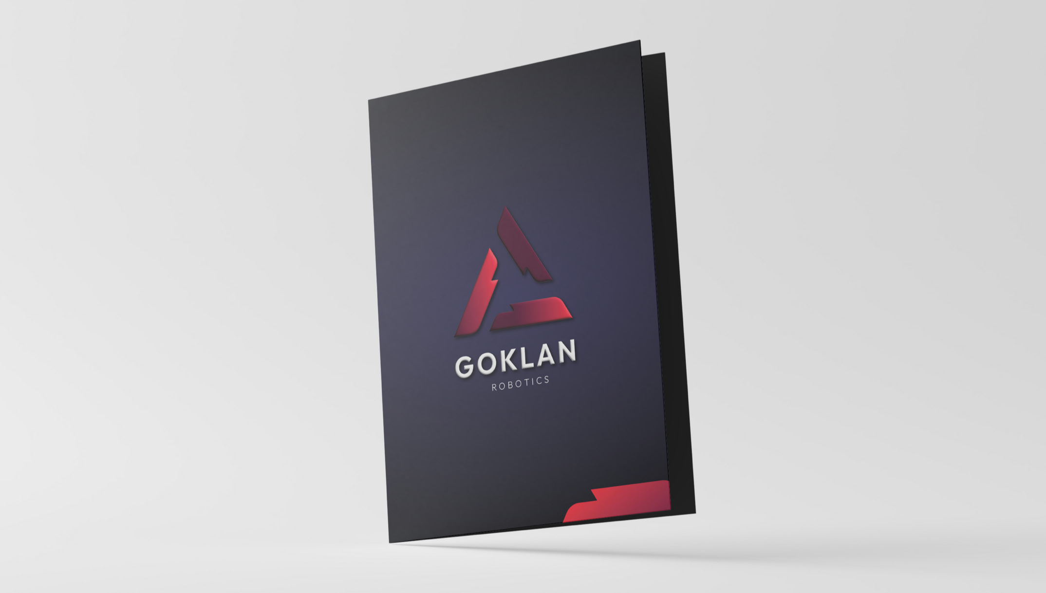 Folder corporativo oscuro con marca GOKLAN